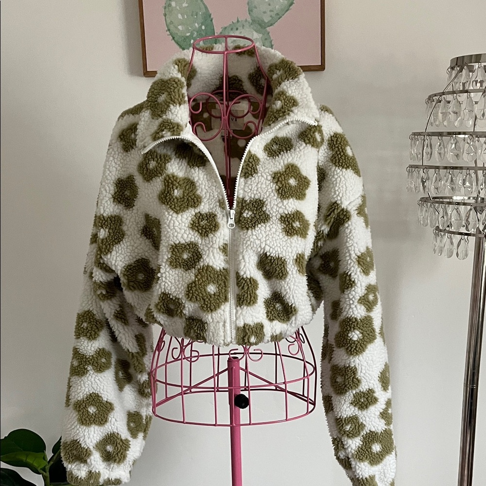 HYFVE Olive Floral Teddy Jacket